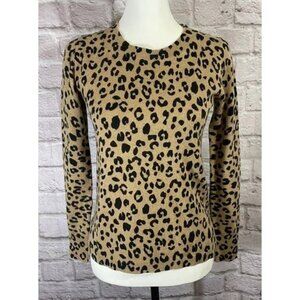 J Crew XS Leopard Print 100% Cashmere Long Sleeve Pullover Sweater